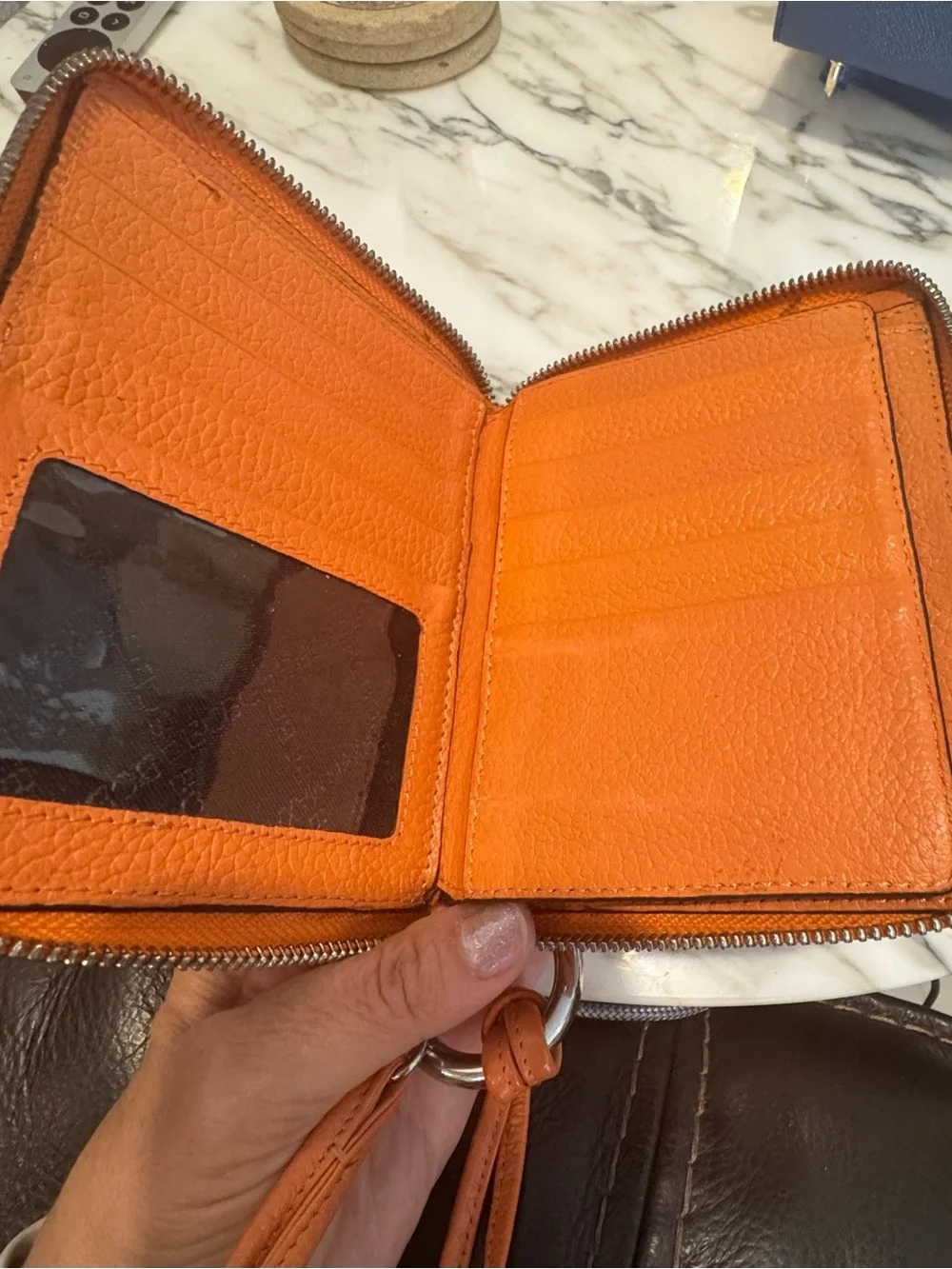 BCBGMaxAzria Orange Pebbled Leather Wristlet Clutch